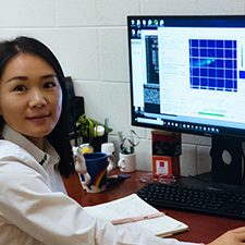 University of Miami Ph.D. student Chao Ji with the SOSim (Subsurface Oil Simulator) model. (Provided by Chao Ji)