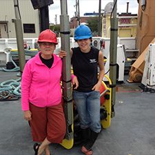 C-IMAGE_JohnHildebrand_Soldevilla&Fraiser_HARP_slider Study co-authors Melissa Soldevilla (left) and Kait Frasier (right), prepare a High-frequency Acoustic Recording Package (HARP) for deployment from the NOAA Ship Gordon Gunter. Using Passive Acoustic Monitoring (PAM) technology during and following Deepwater Horizon, they were able to estimate population densities for the cryptic pygmy sperm and dwarf sperm whales. Photo by John Hildebrand.