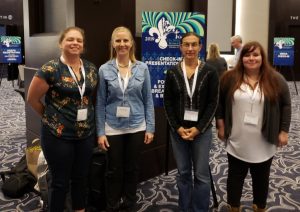 (L-R) Master’s student Christi Linardich (Old Dominion University), Ph.D. student Kyle Strongin (Arizona State University, ASU), Dr. Beth Polidoro (ASU), and master’s student Megan Woodyard (ASU) attend the 2019 Gulf of Mexico Oil Spill and Ecosystem Science conference in New Orleans, Louisiana. (Provided by Beth Polidoro)