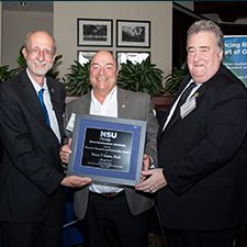 From left to right: Dr. Richard Dodge, Dean of Halmos College of Natural Sciences and Oceanography; Dr. Tracey Sutton, recipient of Nova Southeastern University’s (NSU) 9th Annual Provost’s Research and Scholarship Award; and Dr. Ronald J. Chenail, NSU Interim Provost and Executive Vice President of Academic Affairs. Photo used with permission from Joe Donzelli, Associate Director NSU Office of Media Relations.
