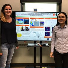 RFP-VI Englehardt_Scholar_Jacketti2_slider Ph.D. students Mary Jacketti (left) and Chao Ji (right) present their research at the University of Miami College of Engineering Research Day. (Provided by Chao Ji)