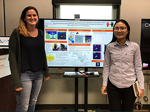 Ph.D. students Mary Jacketti (left) and Chao Ji (right) present their research at the University of Miami College of Engineering Research Day. (Provided by Chao Ji)