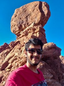 University of Texas at Dallas Ph.D. student Yajat Pandya visits Arches National Park, Utah, after an experimental LiDAR campaign in summer 2019. (Provided by Yajat Pandya)