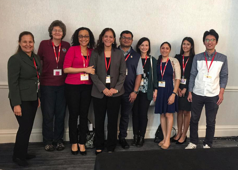 Members of the Beach Exposure And Child HEalth Study (BEACHES) project attend the 2020 Gulf of Mexico Oil Spill and Ecosystem Science conference. (L-R) Dr. Helena Solo-Gabriele, Dr. Maribeth Gidley, Dr. Alesia Ferguson, Larissa Montas, Dr. Ashok Dwivedi, Dr. Kristina Mena, Tanu Altomare, Lara Tomenchok, and Junfei Xia. (Provided by Tanu Altomare)