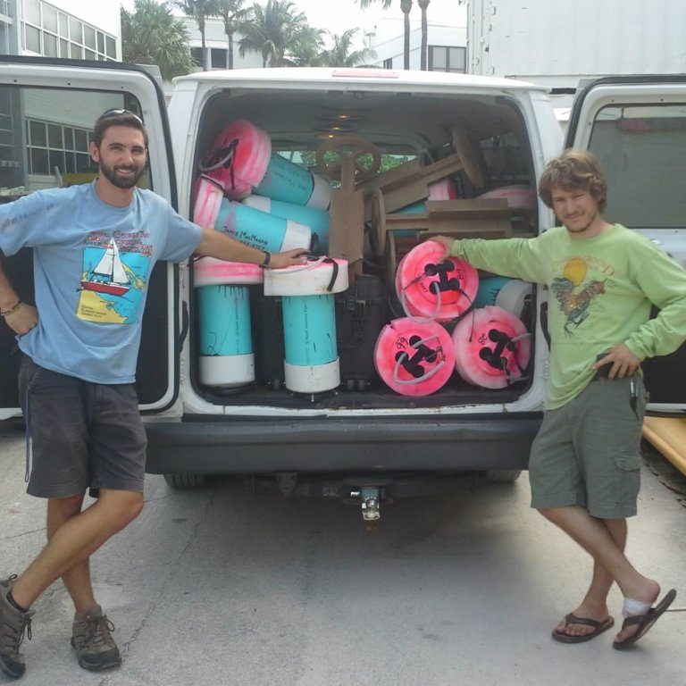 Smith and Laxague are ready to drive to Cocodrie, LA with a van full of CARTHE drifters. Photo Credit: Guillaume Novelli, University of Miami and CARTHE. Smith and Laxague are ready to drive to Cocodrie, LA with a van full of CARTHE drifters. Photo Credit: Guillaume Novelli, University of Miami and CARTHE.