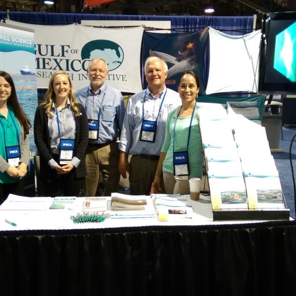 IMAG1770 Members of the GoMRI Management Team, the Sea Grant Oil Spill Outreach Team, and the Gulf of Mexico Research Initiative Information and Data Cooperative attend the 2017 International Oil Spill Conference. From left to right: Rosalie Rossi (GRIIDC), Katie Fillingham (GMT), Kevin Shaw (GMT), Chuck Wilson (GMT), and Monica Wilson (Florida Sea Grant). Photo Credit: Katie Fillingham.