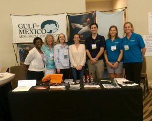 GoMRI hosted a booth at the 2016 NMEA conference. From left to right: Angela Lodge, Teresa Greely, Katie Fillingham, Laura Bracken, Dan DiNicola, Emily Davenport, and Sara Beresford. Not pictured: Sherryl Gilbert and Ben Prueitt. Photo Credit: Katie Fillingham