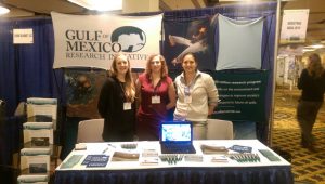 Members of the GoMRI Management Team attend the Restore America’s Estuaries Summit. From left to right: Katie Fillingham, Suzanne Garrett, and Jessie Swanseen. Not pictured: Larissa Graham from Sea Grant and Rosalie Rossi from GRIIDC. Photo Credit: Katie Fillingham.