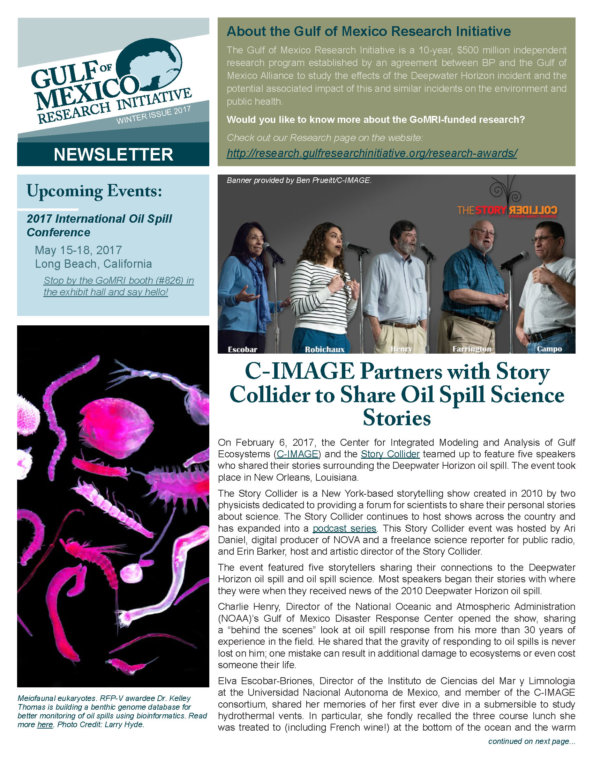 GoMRI Newsletter: Winter Issue 2017 – Gulf of Mexico Research