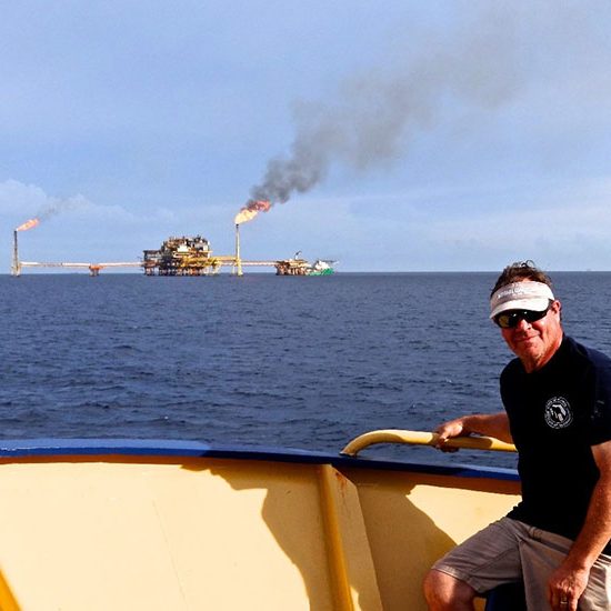 C-IMAGE_DavidHollander Dr. David Hollander aboard the R/V Justo Sierra sampling in 2015 near the site of the 1979 Ixtoc-1 oil well blowout in Campeche, Mexico. Image courtesy of the C-IMAGE consortium.